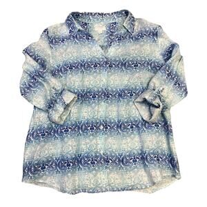 Charter‎ Club Linen Button-Up Women’s XL Celtic Knot Blue/White Coastal Beach